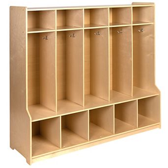 Flash Furniture Wood School Coat Locker with Bench, Cubbies and Storage Organizer Hook