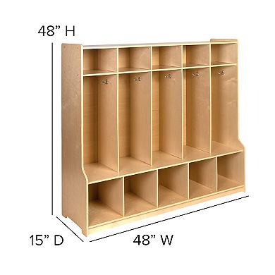 Flash Furniture Wood School Coat Locker with Bench, Cubbies and Storage Organizer Hook