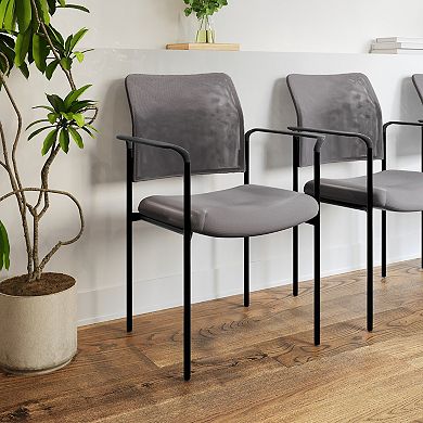 Flash Furniture Comfort Mesh Stackable Steel Side Chair with Arms - Reception Seating