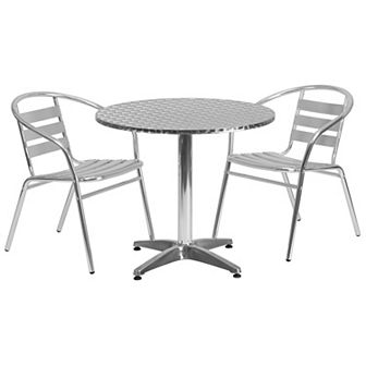 Flash Furniture 31.5" Round Aluminum Indoor-Outdoor Table Set with 2 Slat Back Chairs