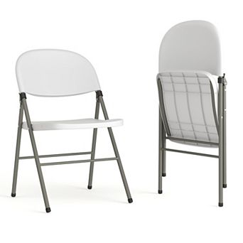 Flash Furniture 2 pk 330 lb. Capacity White Plastic Folding Chair with Gray Frame - Event Chair