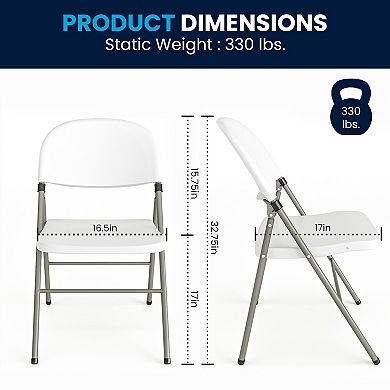 Flash Furniture 2 PK 330 lb. Capacity White Plastic Folding Chair with Gray Frame - Event Chair
