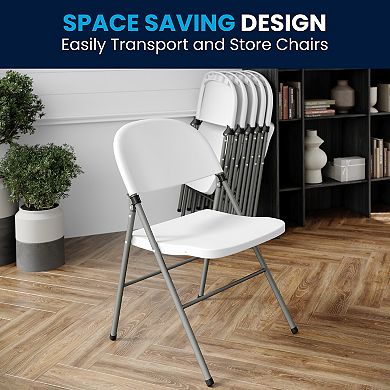 Flash Furniture 2 PK 330 lb. Capacity White Plastic Folding Chair with Gray Frame - Event Chair