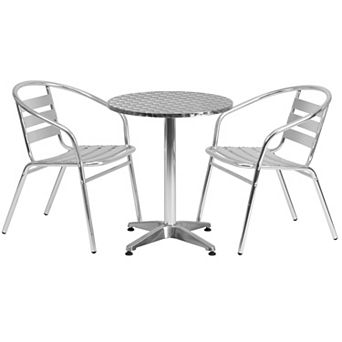 Flash Furniture 23.5" Round Aluminum Indoor-Outdoor Table Set with 2 Slat Back Chairs