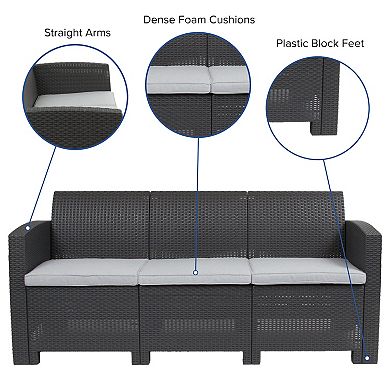 Flash Furniture Faux Rattan Sofa with All-Weather Cushions