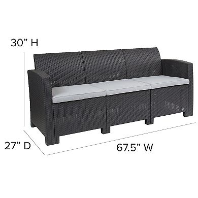 Flash Furniture Faux Rattan Sofa with All-Weather Cushions