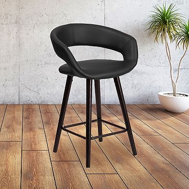 Flash Furniture Contemporary Rounded Back Counter Height Stool with Wood Frame