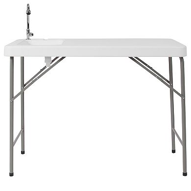 Flash Furniture 4-Foot Portable Fish Cleaning Table / Outdoor Camping Table and Sink
