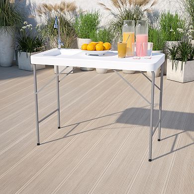 Flash Furniture 4-Foot Portable Fish Cleaning Table / Outdoor Camping Table and Sink