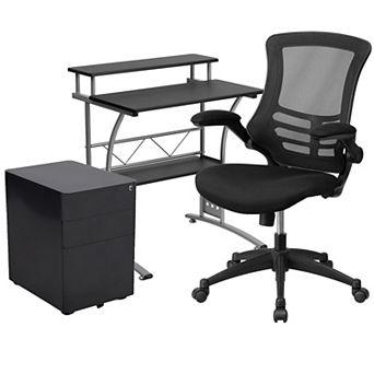 Flash Furniture 3 pc Office Set-Computer Desk, Ergonomic Mesh Office Chair, Mobile Filing Cabinet