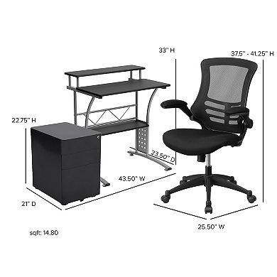 Flash Furniture 3PC Office Set-Computer Desk, Ergonomic Mesh Office Chair, Mobile Filing Cabinet