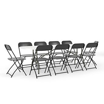 Flash Furniture Bi-Fold Plastic Event/Training Folding Table Set with 10 Folding Chairs