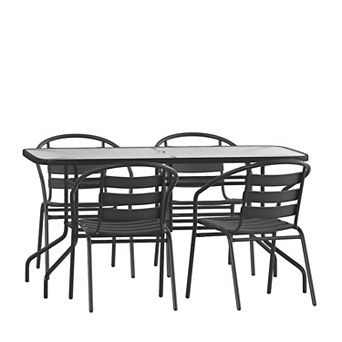 Flash Furniture 5 pc Patio Dining Set - Glass Table, 4 Flex Stack Chairs