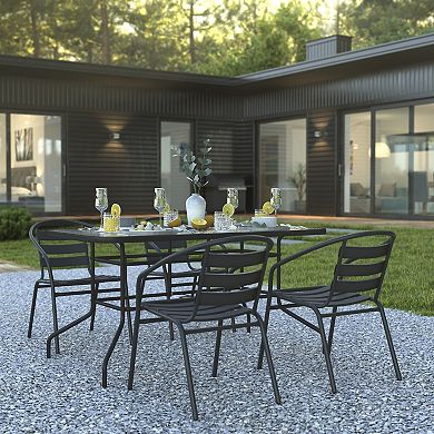 Flash Furniture 5 Piece Patio Dining Set - Glass Table, 4 Flex Stack Chairs