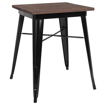 Flash Furniture 23.5" Square Metal Indoor Table with Rustic Wood Top