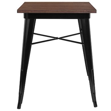 Flash Furniture 23.5" Square Metal Indoor Table with Rustic Wood Top