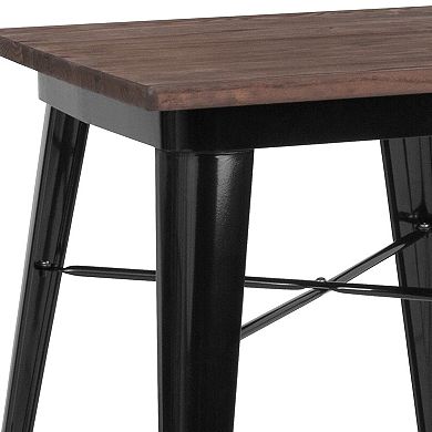Flash Furniture 23.5" Square Metal Indoor Table with Rustic Wood Top