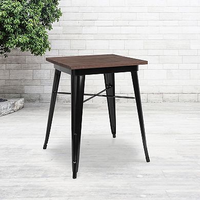 Flash Furniture 23.5" Square Metal Indoor Table with Rustic Wood Top
