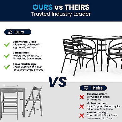 Flash Furniture 31.5" Square Glass Metal Table with 4 Metal Aluminum Slat Stack Chairs