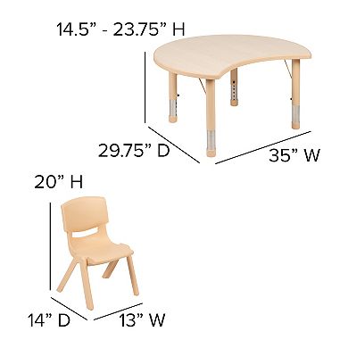 Flash Furniture 25.125"W x 35.5"L Crescent Plastic Adjustable Kids Table Set - 2 Chairs