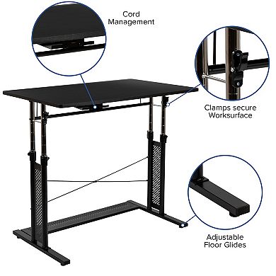 Flash Furniture Height Adjustable 39.25"W x 23.75"D x 27.25-35.75"H Sit to Stand Laptop Desk