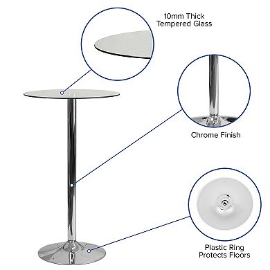 Flash Furniture 23.5" Round Glass Table with 35.5"H Chrome Base - Pedestal Table - Event Table