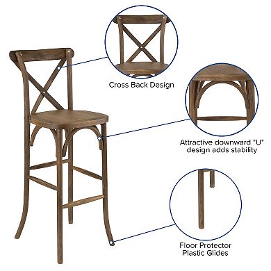 Flash Furniture 350lb. Rated Dark Antique Wood Cross Back Stackable Barstool