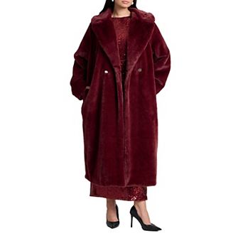 ELOQUII Women's Plus Size Faux Fur Long Coat