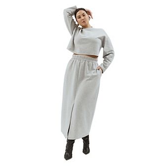 ELOQUII Women's Plus Size Maxi French Terry Skirt