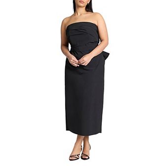 ELOQUII Women's Plus Size Pleated Bodice Bow Detail Dress