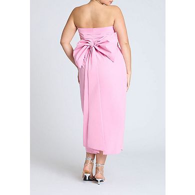 ELOQUII Women's Plus Size Pleated Bodice Bow Detail Dress