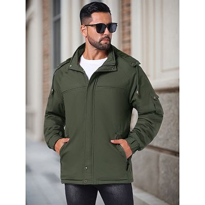 Men's Winter Warm Fleece Lined Thicken Hooded Work Parka Jacket