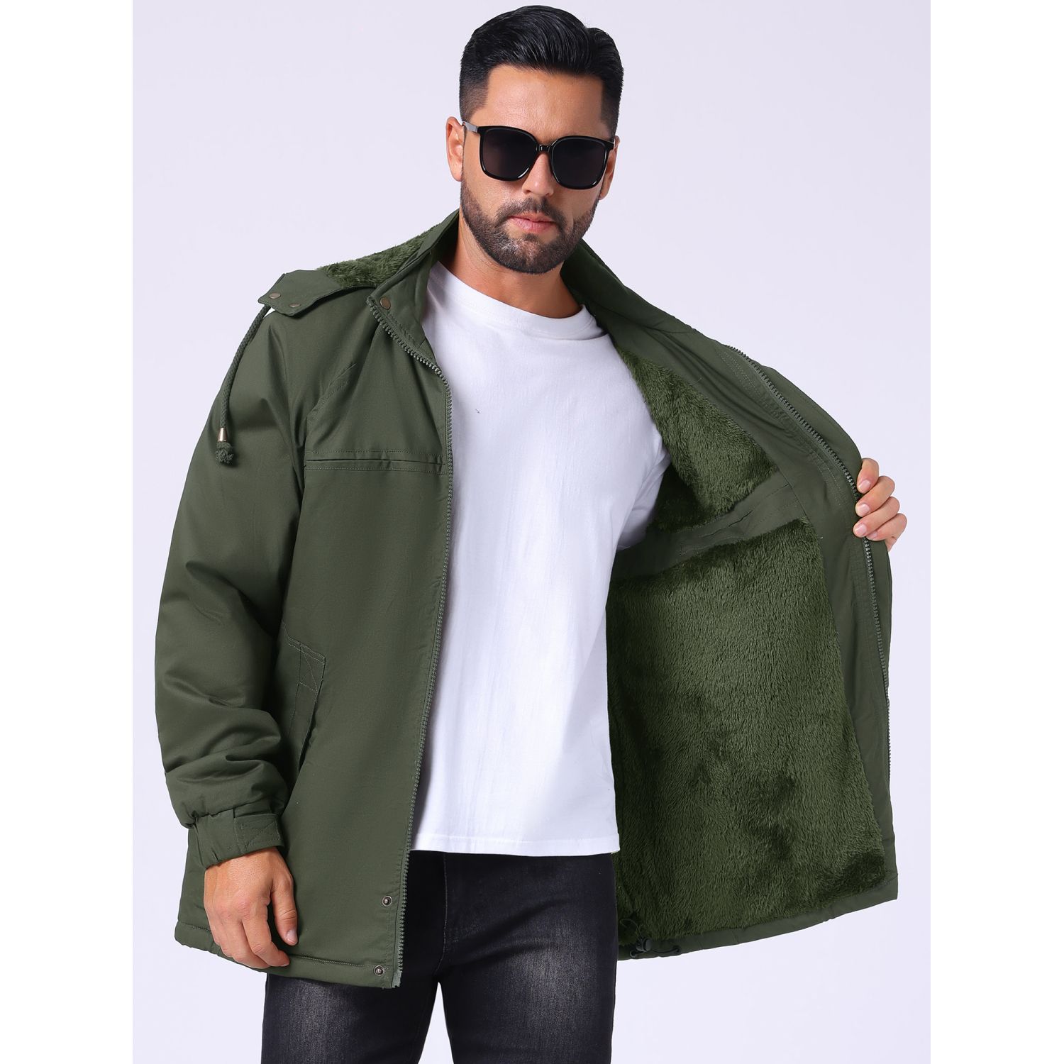 Men's Winter Warm Fleece Lined Thicken Hooded Work Parka Jacket