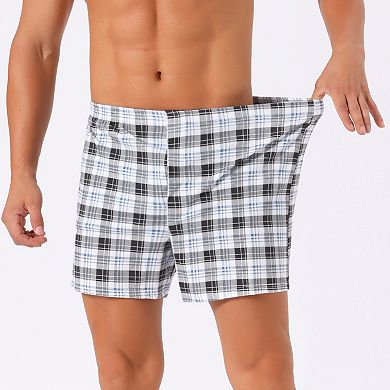 3 Pieces Men's Casual Soft Elastic Waistband Plaid Pattern Boxer Shorts Set