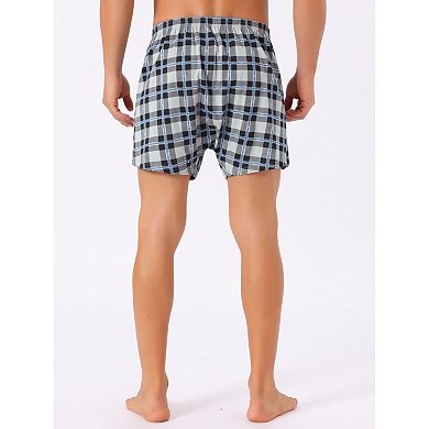 3 Pieces Men's Casual Elastic Waistband Plaid Pattern Boxer Shorts Set