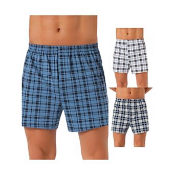 3 pc Men's Casual Elastic Waistband Plaid Pattern Boxer Shorts Set