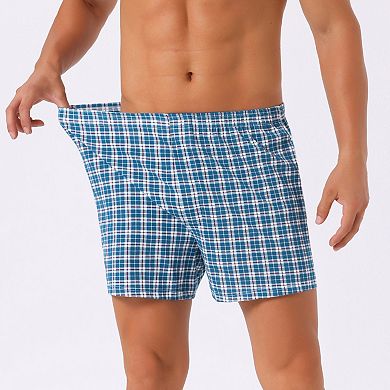 2Pcs Men's Classic Elastic Waistband Plaid Pattern Boxer Shorts Set