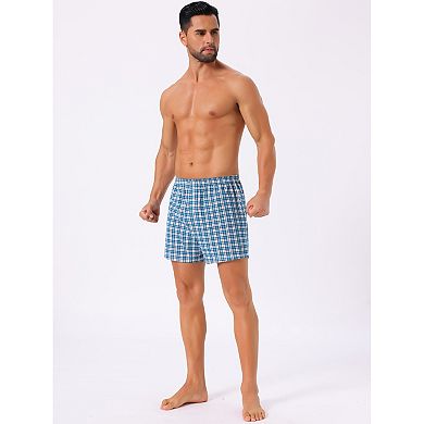 4 Pcs Men's Classic Elastic Waistband Plaid Pattern Boxer Shorts Set