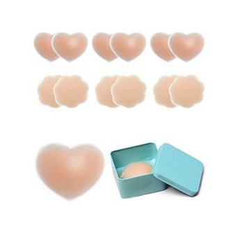 6 Pairs Women's Petals/Round/Heart Nipple Covers Strapless Invisible Adhesive Bra Storage Box Medium