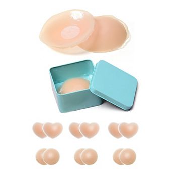 6 Pairs Women's Petals/Round/Heart Nipple Covers Strapless Invisible Adhesive Bra Storage Box Medium