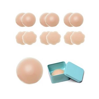 6 Pairs Women's Petals/Round/Heart Nipple Covers Strapless Invisible Adhesive Bra Storage Box Medium