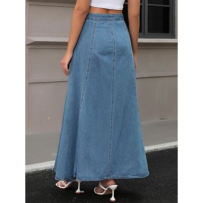 Women's Denim Maxi Skirts High Waisted Western Outfits Flared Long