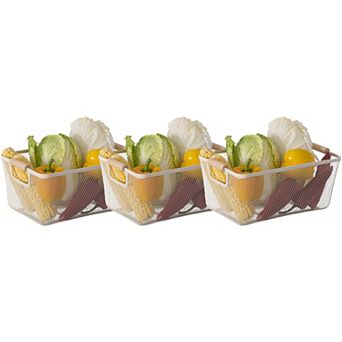 Basicwise Set of 3 Medium Metal Mesh Basket with Handle Storage Organizers for Kitchen and Bathroom
