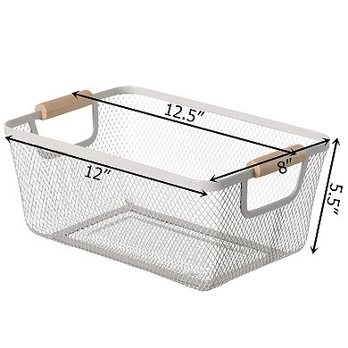 Basicwise Set of 3 Medium Metal Mesh Basket with Handle Storage Organizers for Kitchen and Bathroom