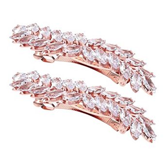 Faux Crystal Hair Barrettes, Rhinestone Leaf French Barrette Hair Clips 2.99"x0.75"x0.59" 2 pc