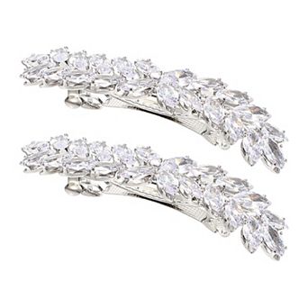 Faux Crystal Hair Barrettes, Rhinestone Leaf French Barrette Hair Clips 2.99"x0.75"x0.59" 2 pc