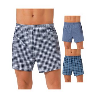 3 pc Men's Casual Soft Elastic Waistband Plaid Pattern Boxer Shorts Set