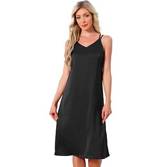 Women's Sleepdress Sleeveless Double Spaghetti Strap Criss Cross Back V Neck Midi Lounge Nightgown