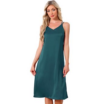 Women's Sleepdress Sleeveless Double Spaghetti Strap Criss Cross Back V Neck Midi Lounge Nightgown
