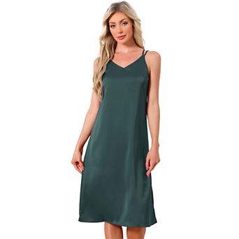 Women's Sleepdress Sleeveless Double Spaghetti Strap Criss Cross Back V Neck Midi Lounge Nightgown